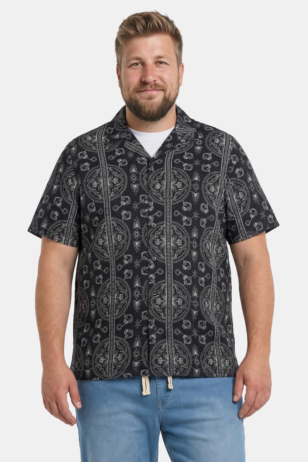 Men+ Hemd, Halbarm, Alloverdruck, Cubakragen, Cuba Fit, bis 8 XL