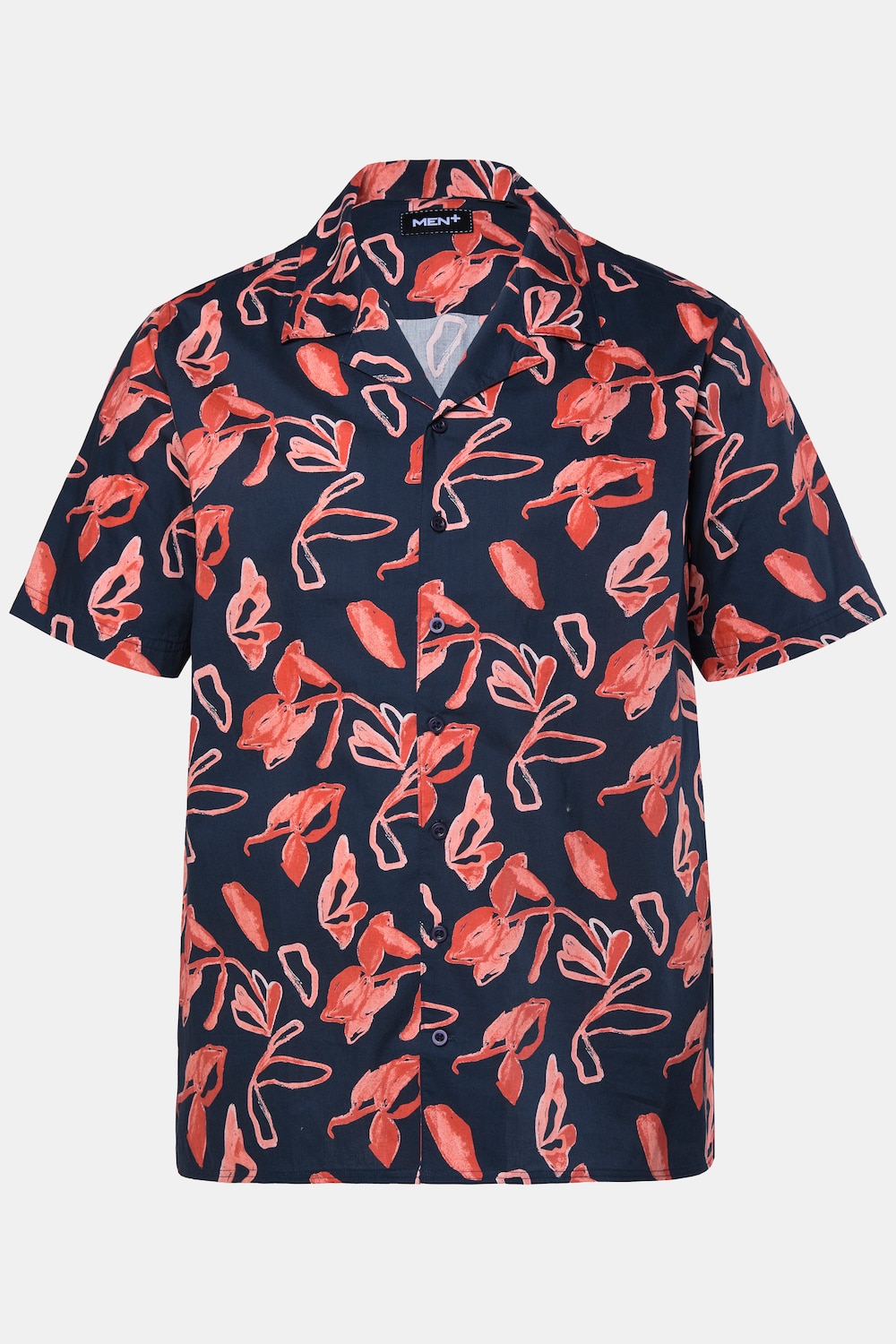 Herre+ Skjorte, Kortærmet, allover-mønster, Cubansk krave, Cubansk pasform, op til 8XL