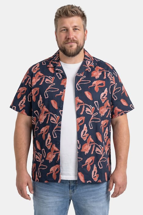 Men+ Hemd, Halbarm, Allovermuster, Cubakragen, Cuba Fit, bis 8 XL