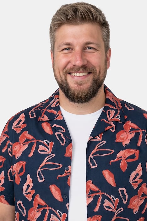 Men+ Hemd, Halbarm, Allovermuster, Cubakragen, Cuba Fit, bis 8 XL