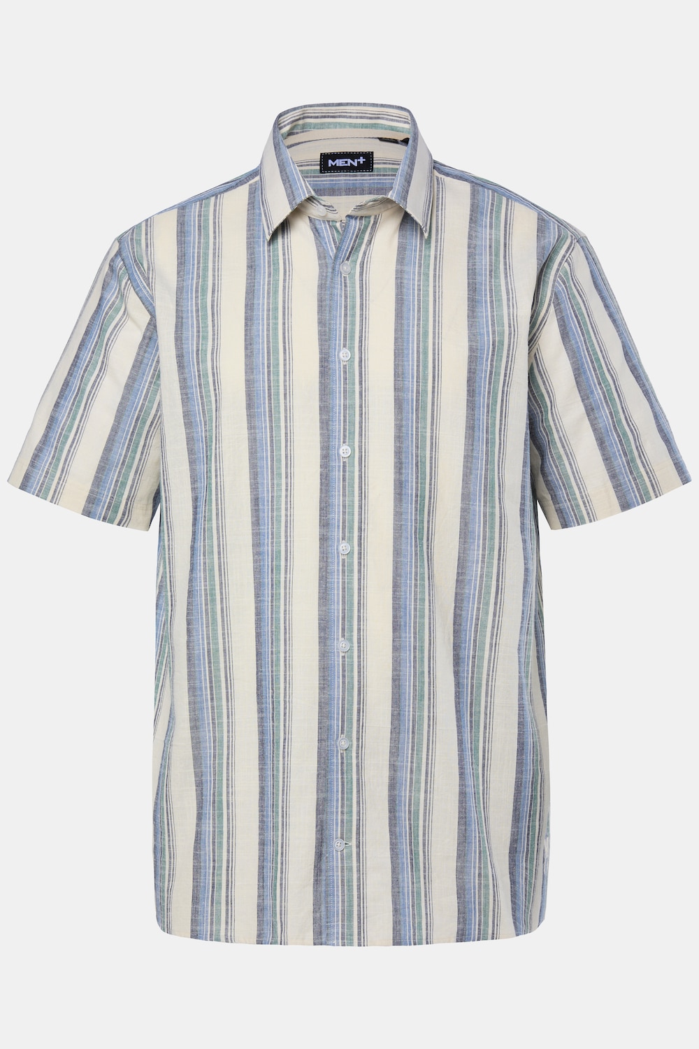 Men+ gestreept overhemd, linnenlook, korte mouwen, kentkraag, Comfort Fit, tot 8XL