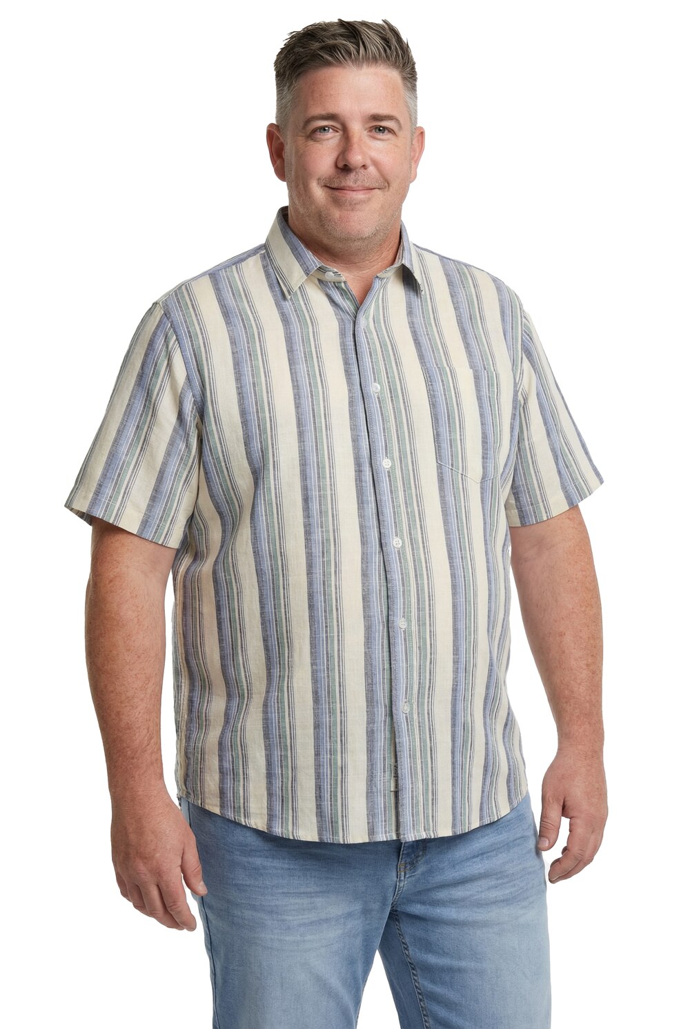 Stora storlekar Randig skjorta, Her, beige, storlek: 8XL, Bomull, Men Plus