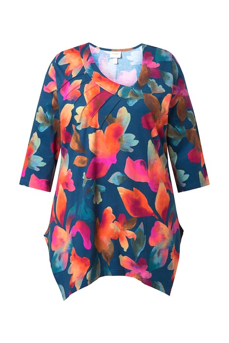 Tričko, lemovaná podšívka, V výstřih, 3/4 rukávy, bio-bavlna