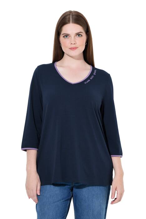 Tričko, nápis, V výstřih, 3/4 rukávy, bio-bavlna