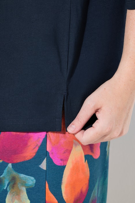 T-shirt en coton bio avec broderie, col rond et manches 3/4