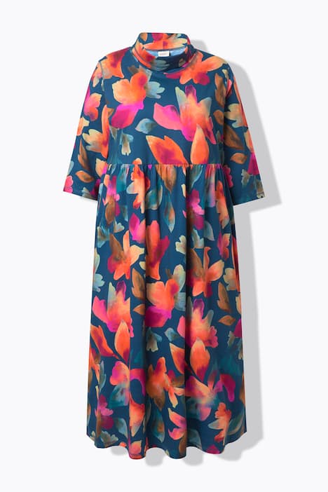 Jersey-maxikjole, ståkrave, 3/4-lange ærmer, økologisk bomuld