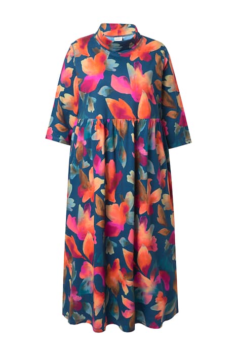 Žerzejové maxišaty, rolák, 3/4 rukáv, bio-bavlna