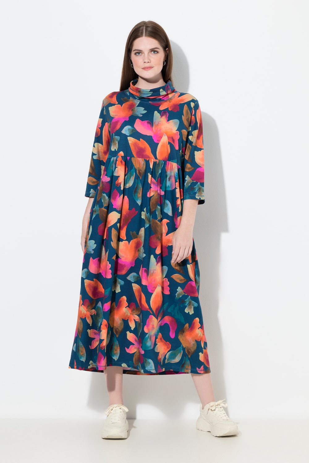 Große Größen Jersey-Maxikleid, Damen, blau, Größe: 42/44, Baumwolle, Ulla Popken