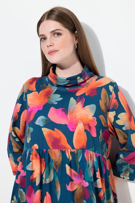 Jersey-maxikjole, ståkrave, 3/4-lange ærmer, økologisk bomuld