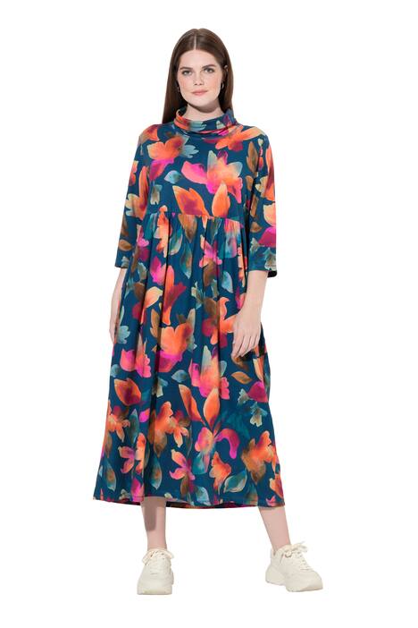 Žerzejové maxišaty, rolák, 3/4 rukáv, bio-bavlna