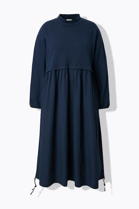 Maxi-jurk, A-lijn, opstaande kraag, lange mouwen, biologisch katoen