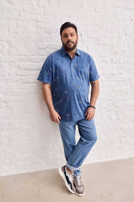 Boston Park Poloshirt, Alloverprint, Halbarm, bis 84/86