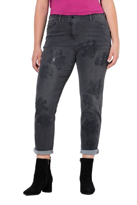 Boyfriend džíny, květy, ozdobné kamínky, strečové