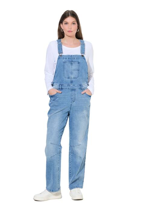 Džínové laclové kalhoty, nastavitelná ramínka, postranní knoflíky