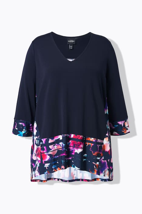 Slinky shirt, patchlook, A-lijn, V-hals, 3/4-mouwen