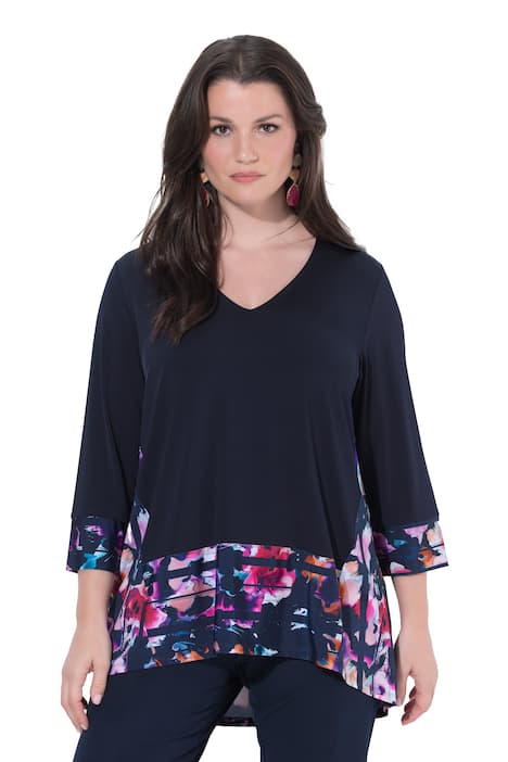 Slinky tričko, pačvork vzhled, A střih, výstřih do |V, 3/4 rukávy