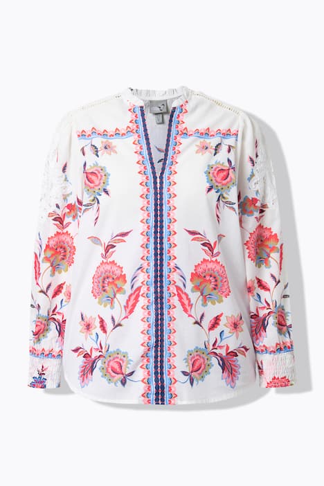 Bluse, Lochstickerei, V-Ausschnitt, Langarm