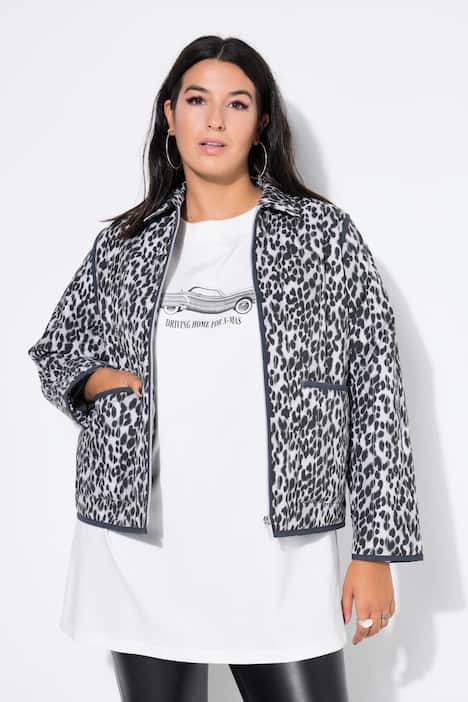 Quiltet jakke, oversize, Leopard, rund hals