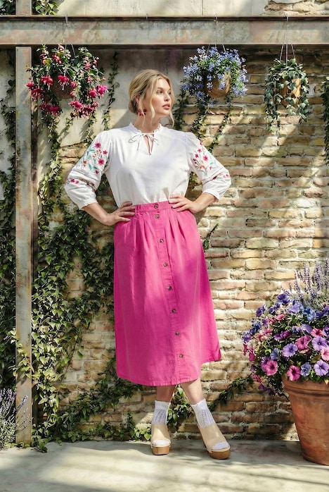 Bluzka, haft, dekolt tunikowy, rękaw 3/4