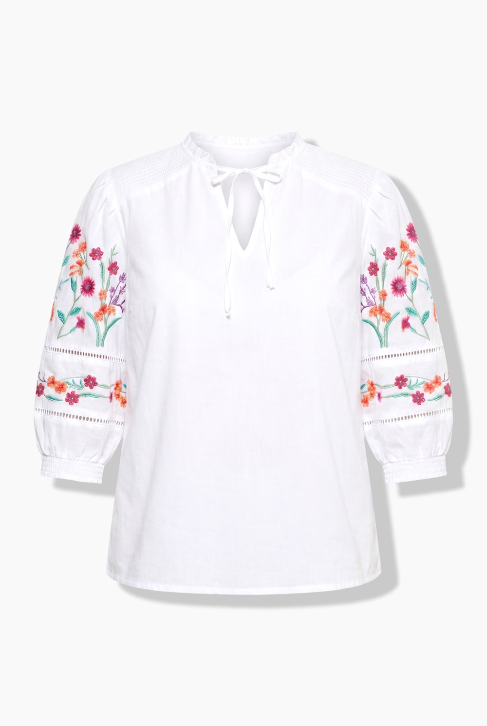 Bluse, Stickerei, Tunika-Ausschnitt, 3/4-Arm