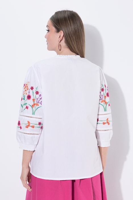 Bluse, Stickerei, Tunika-Ausschnitt, 3/4-Arm
