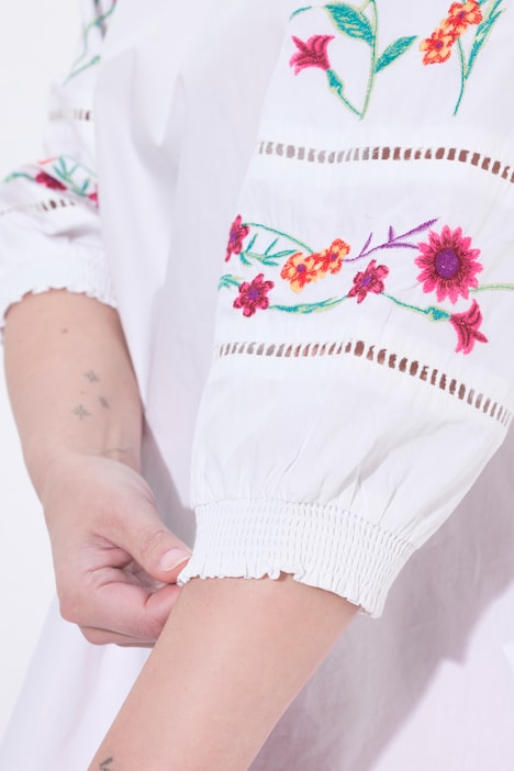 Bluse, Stickerei, Tunika-Ausschnitt, 3/4-Arm