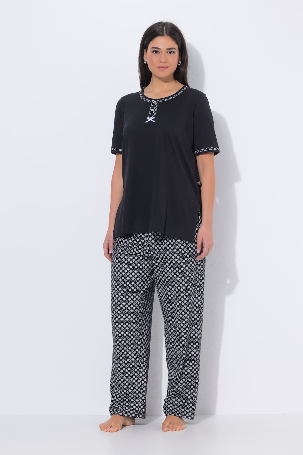 Große Größen Pyjama, Damen, schwarz, Größe: 46/48, Baumwolle, Ulla Popken