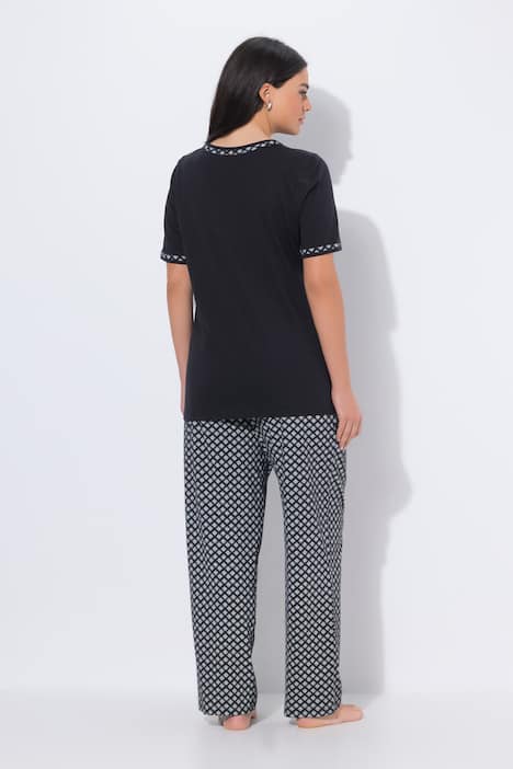 Pyjama, met patroon, ronde hals, korte mouwen, zakken