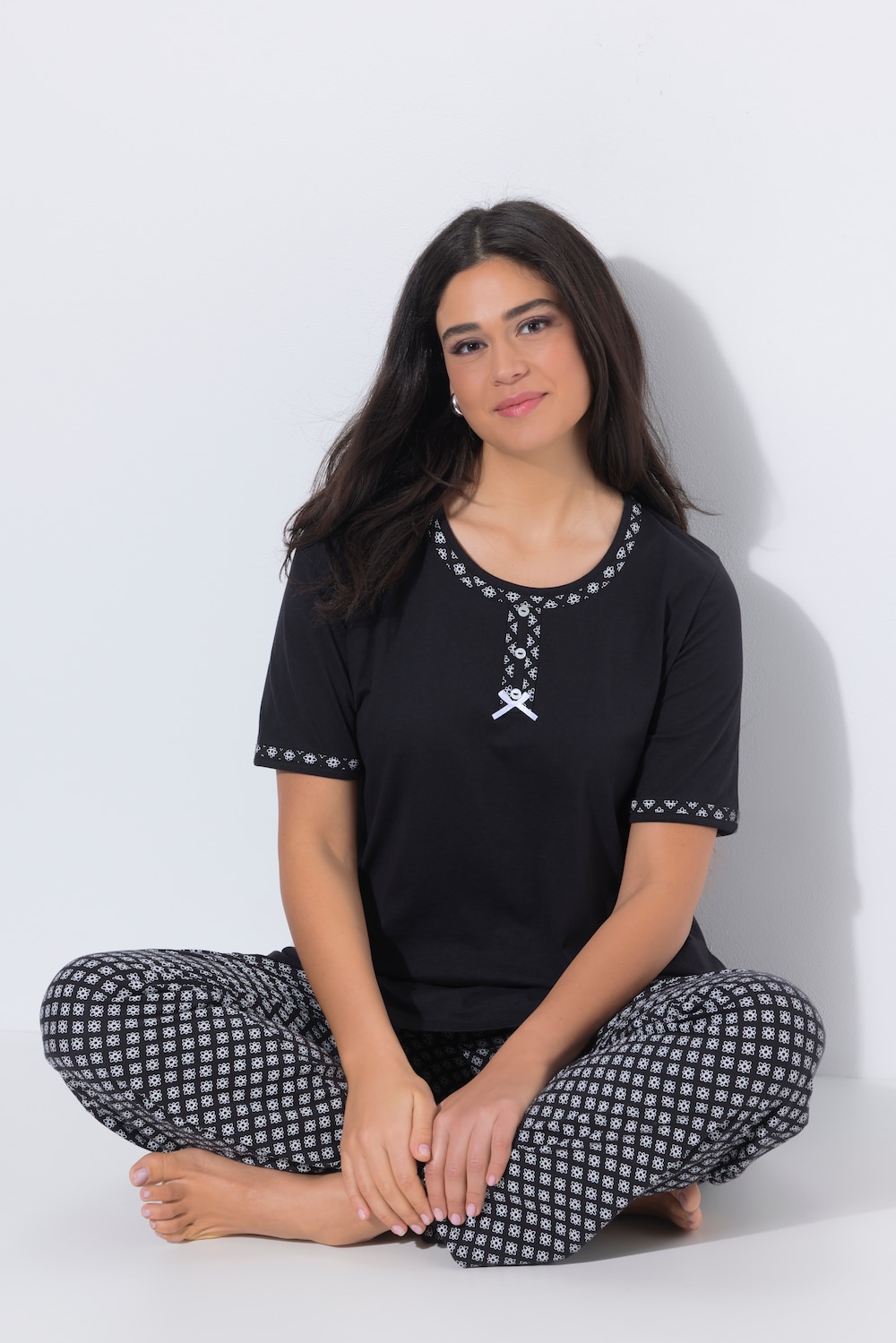 Pyjama, met patroon, ronde hals, korte mouwen, zakken