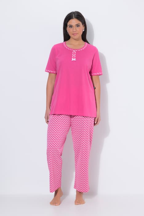 Pyjama, met patroon, ronde hals, korte mouwen, zakken