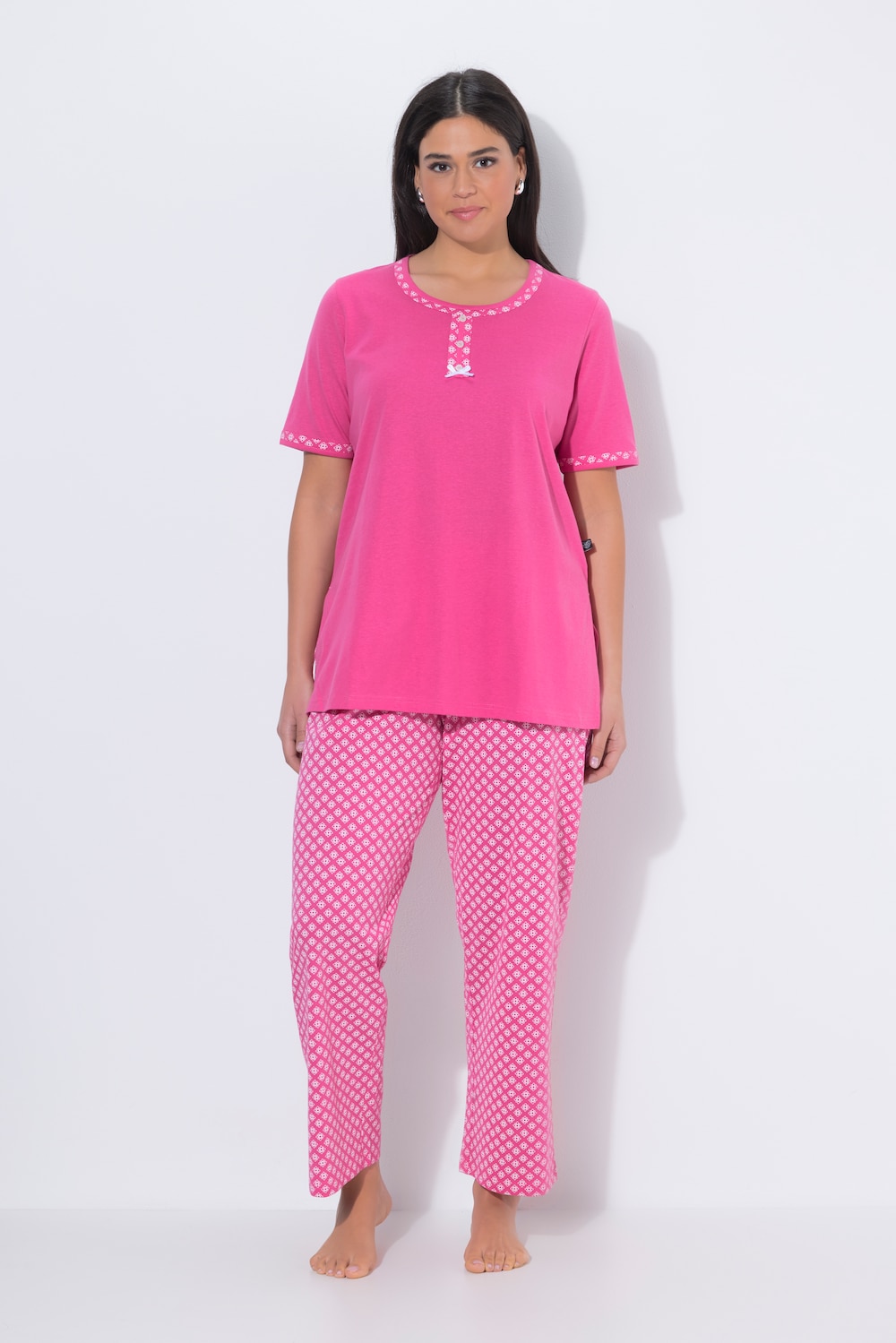 Thumbnail - Große Größen Pyjama, Damen, rosa, Größe: 62/64, Baumwolle, Ulla Popken