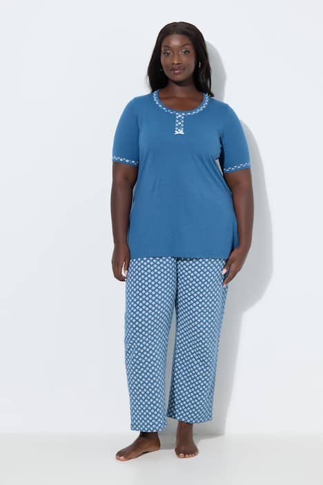 Pyjama, met patroon, ronde hals, korte mouwen, zakken