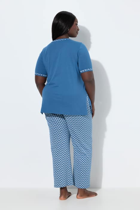 Pyjama, met patroon, ronde hals, korte mouwen, zakken