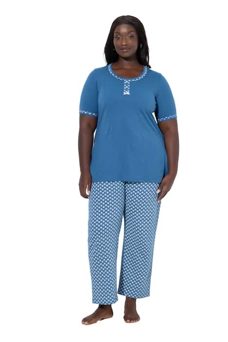 Pyžamo, vzor, kulatý výstřih, krátké rukávy, kapsy