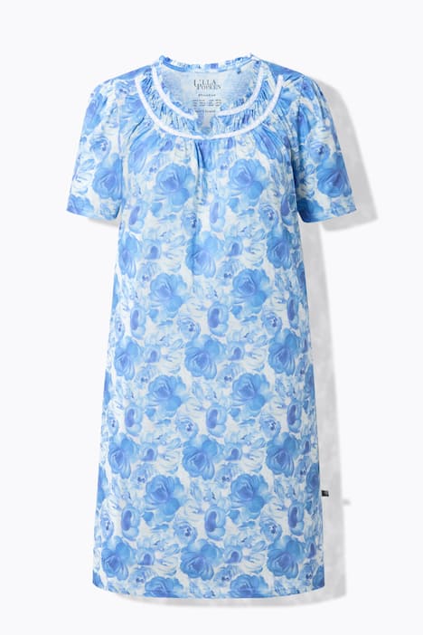 Natkjole, roser, rund hals, korte ærmer
