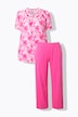 Pyjama, rozen, kant, ronde hals, korte mouwen