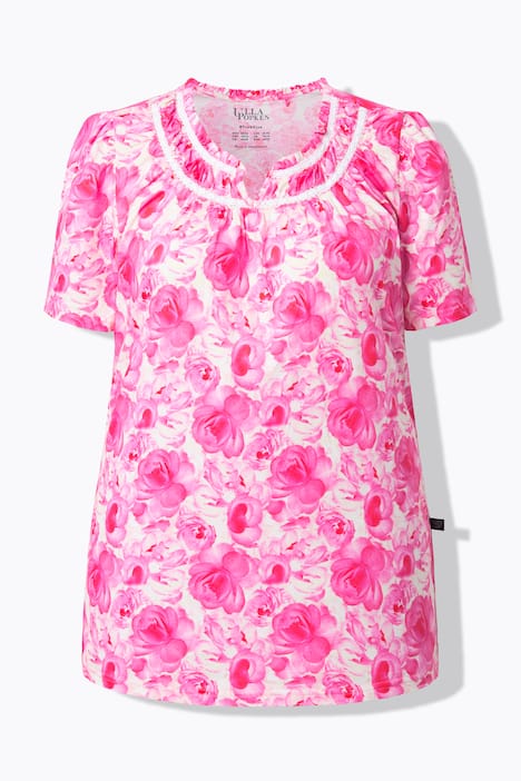 Pyjama, rozen, kant, ronde hals, korte mouwen