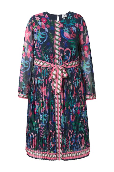 Midi šaty, plisovaná sukně, A střih, kulatý výstřih, dlouhé rukávy