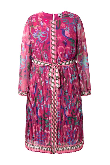 Midi šaty, plisovaná sukně, A střih, kulatý výstřih, dlouhé rukávy