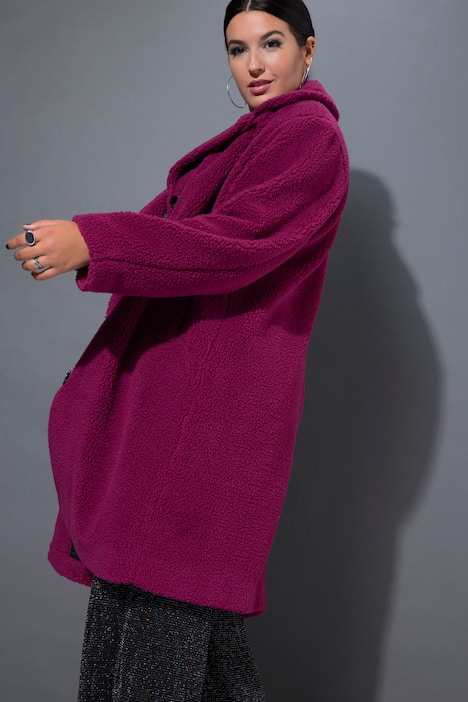 Manteau en polaire bouclée, coupe évasée et col à revers