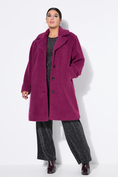 Manteau en polaire bouclée, coupe évasée et col à revers