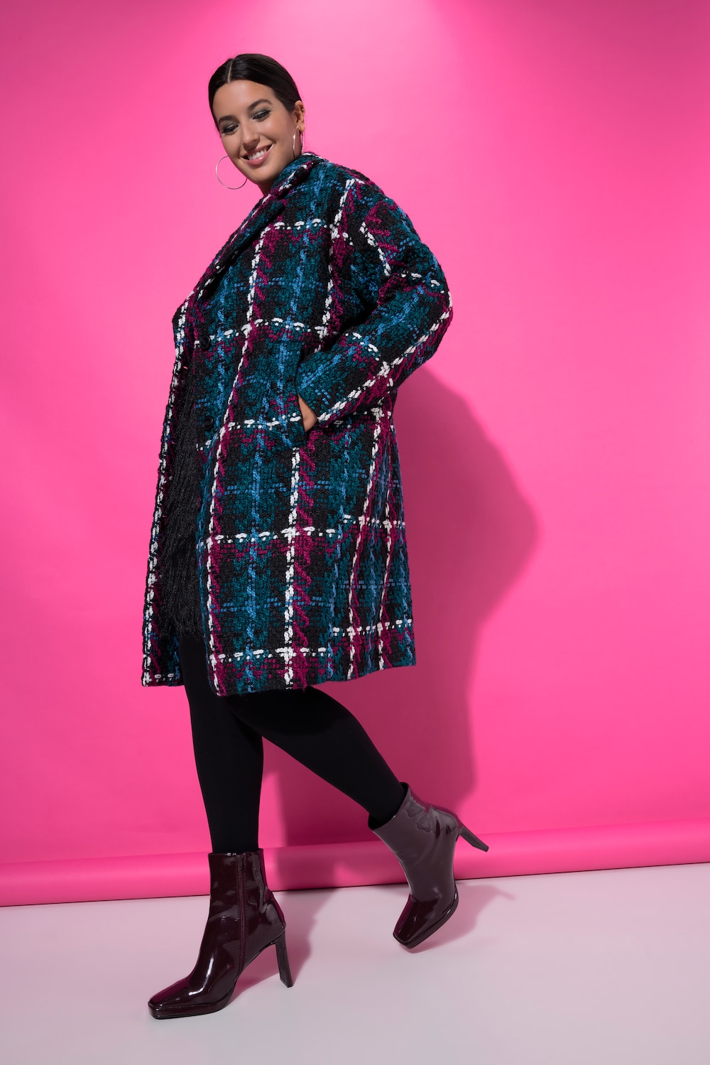 Rutet kåpe, oversized, reverskrage