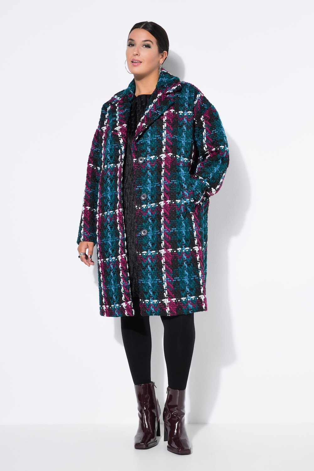 Karomantel, oversized, Reverskragen