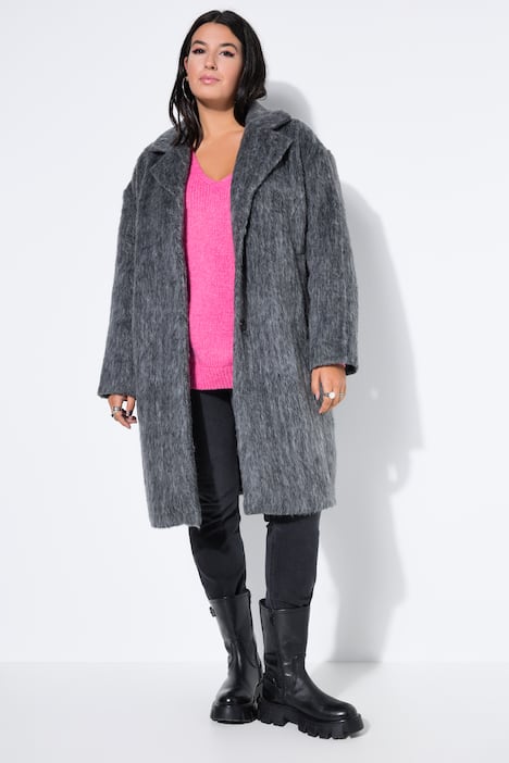 Mantel, oversized, Flausch, Reverskragen