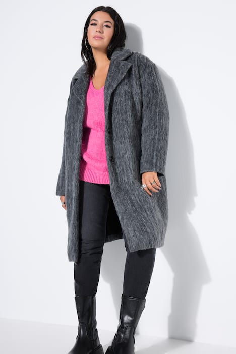 Mantel, oversized, pluizig, reverskraag
