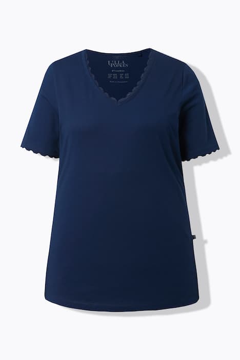 Pyjamas, blonder, V-udskæring, korte ærmer, økologisk bomuld