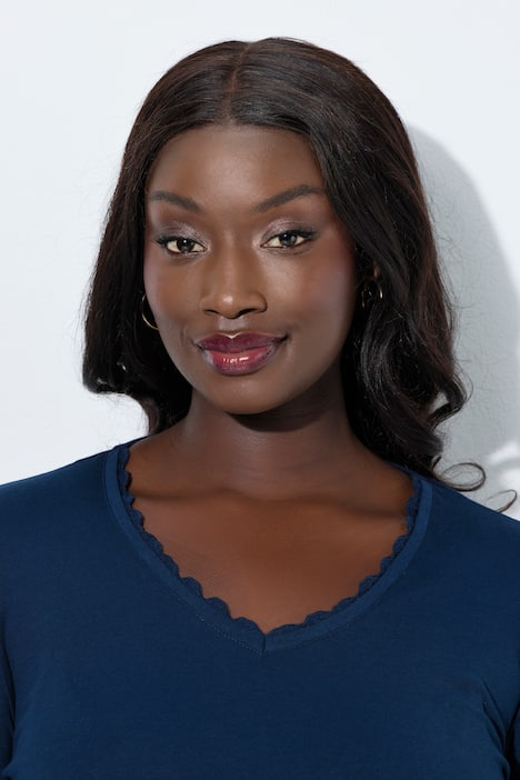 Pyjamas, blonder, V-udskæring, korte ærmer, økologisk bomuld