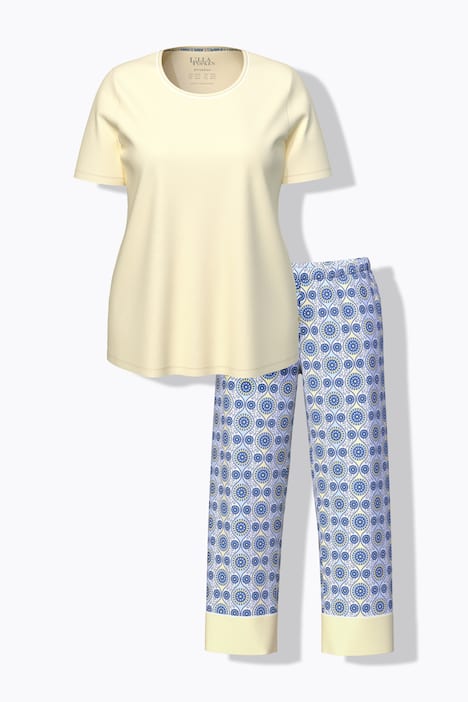 Pyjama, 3er-Set, grafisches Muster, Rundhals, Halbarm