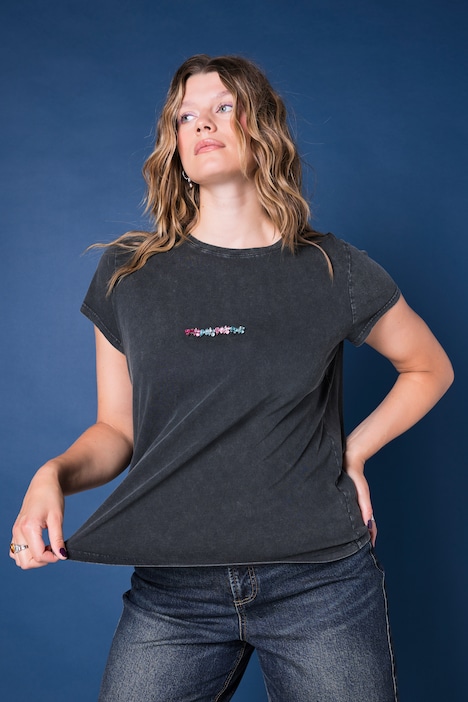 T-Shirt, Slim Shape, farbige Ziersteinchen