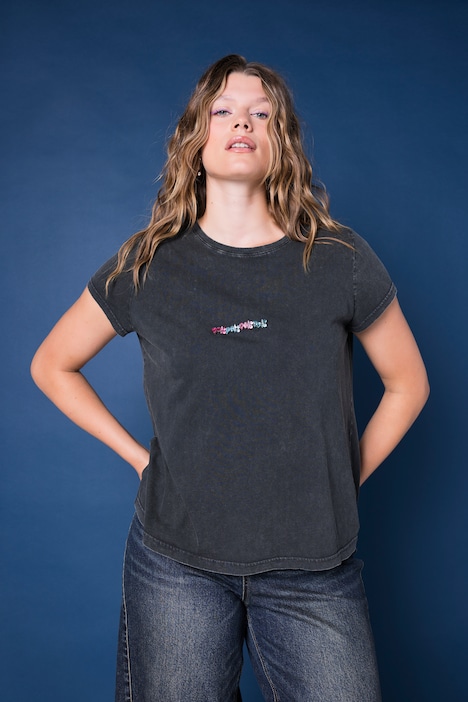 T-Shirt, Slim Shape, farbige Ziersteinchen